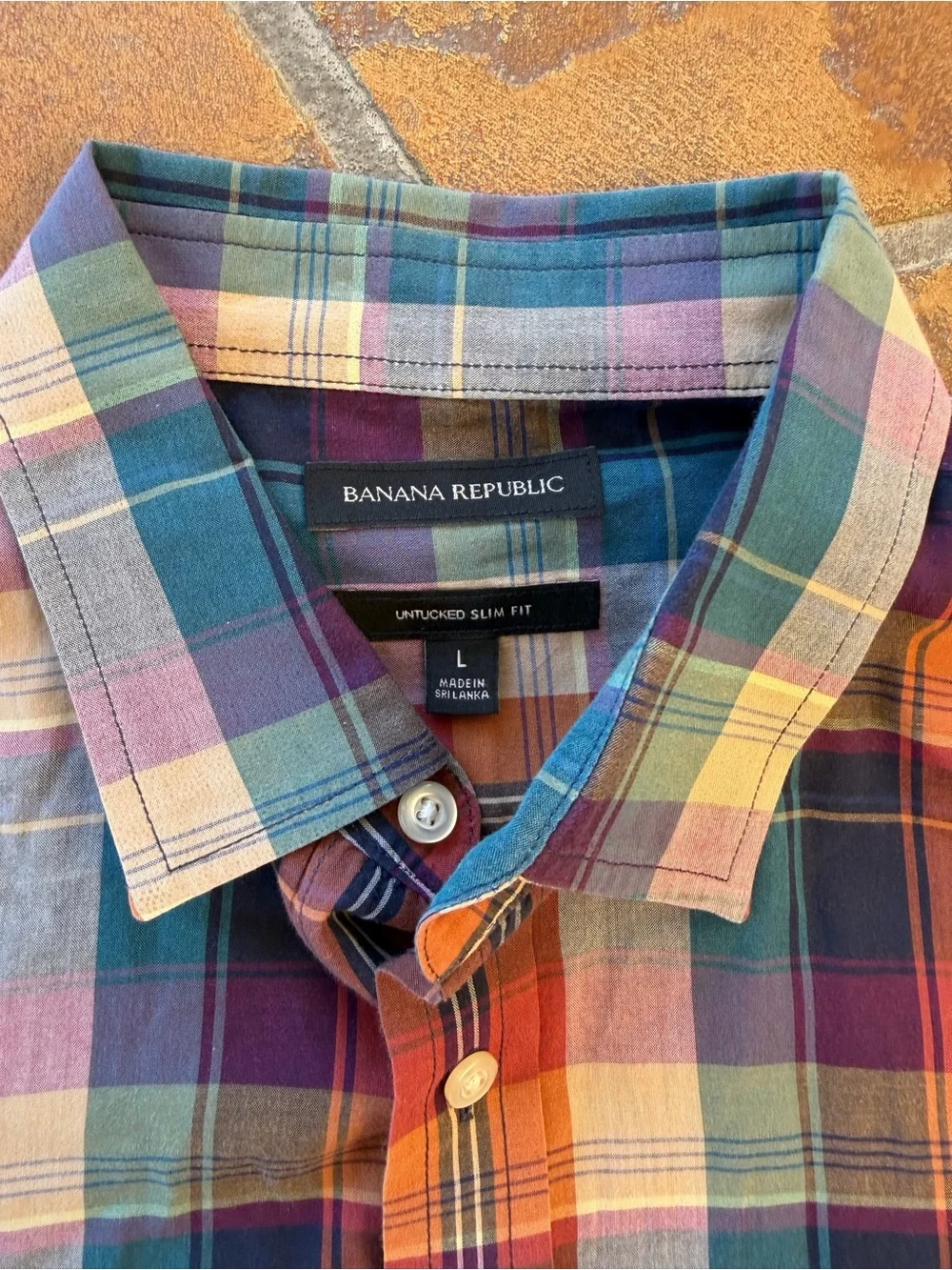 Banana Republic Slim Untucked Fit Plaid Button-Up Cotton Fall Colors- L